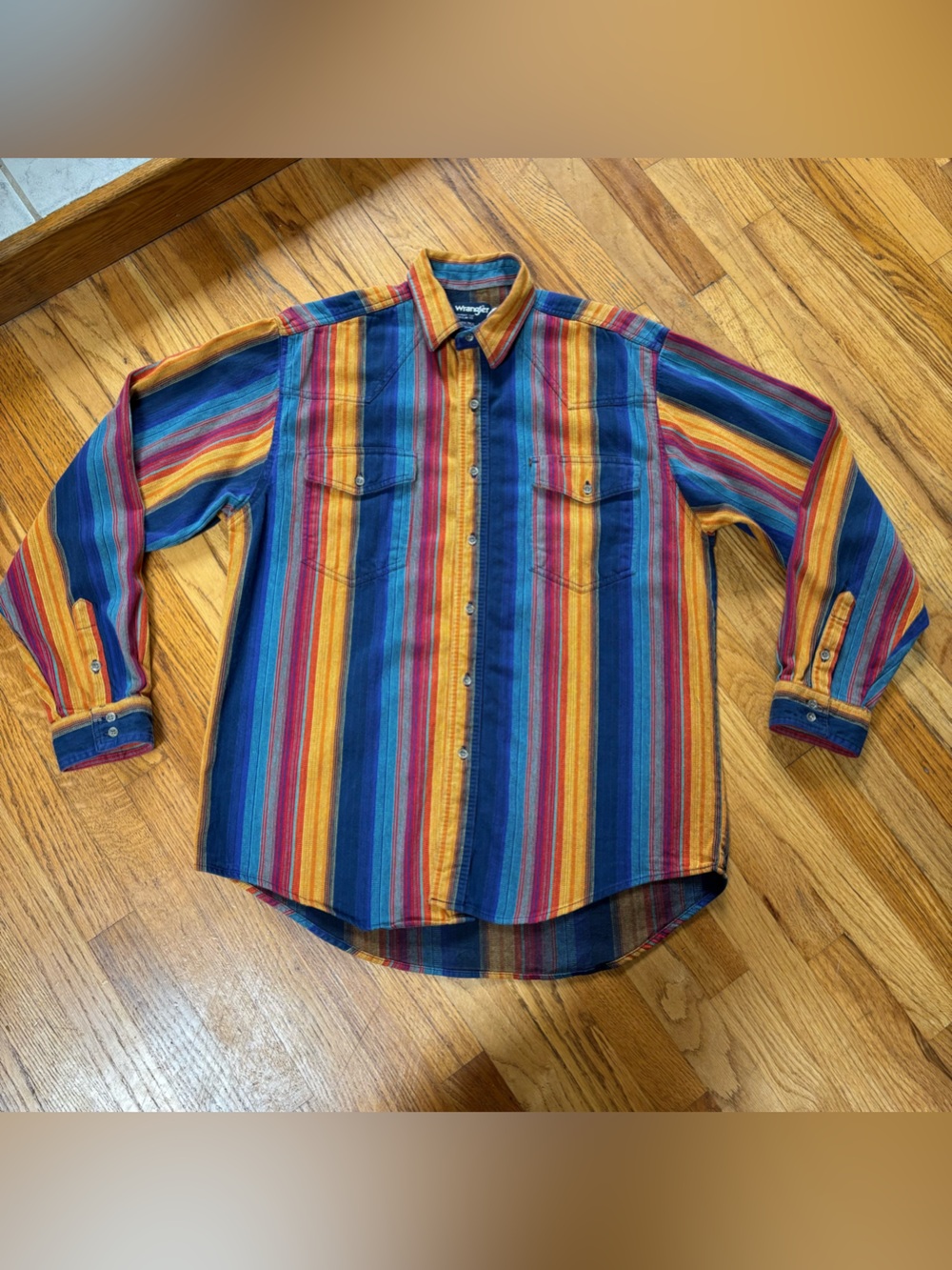 Wrangler Striped Button-Down Shirt in Blue, Yellow & Red size XL